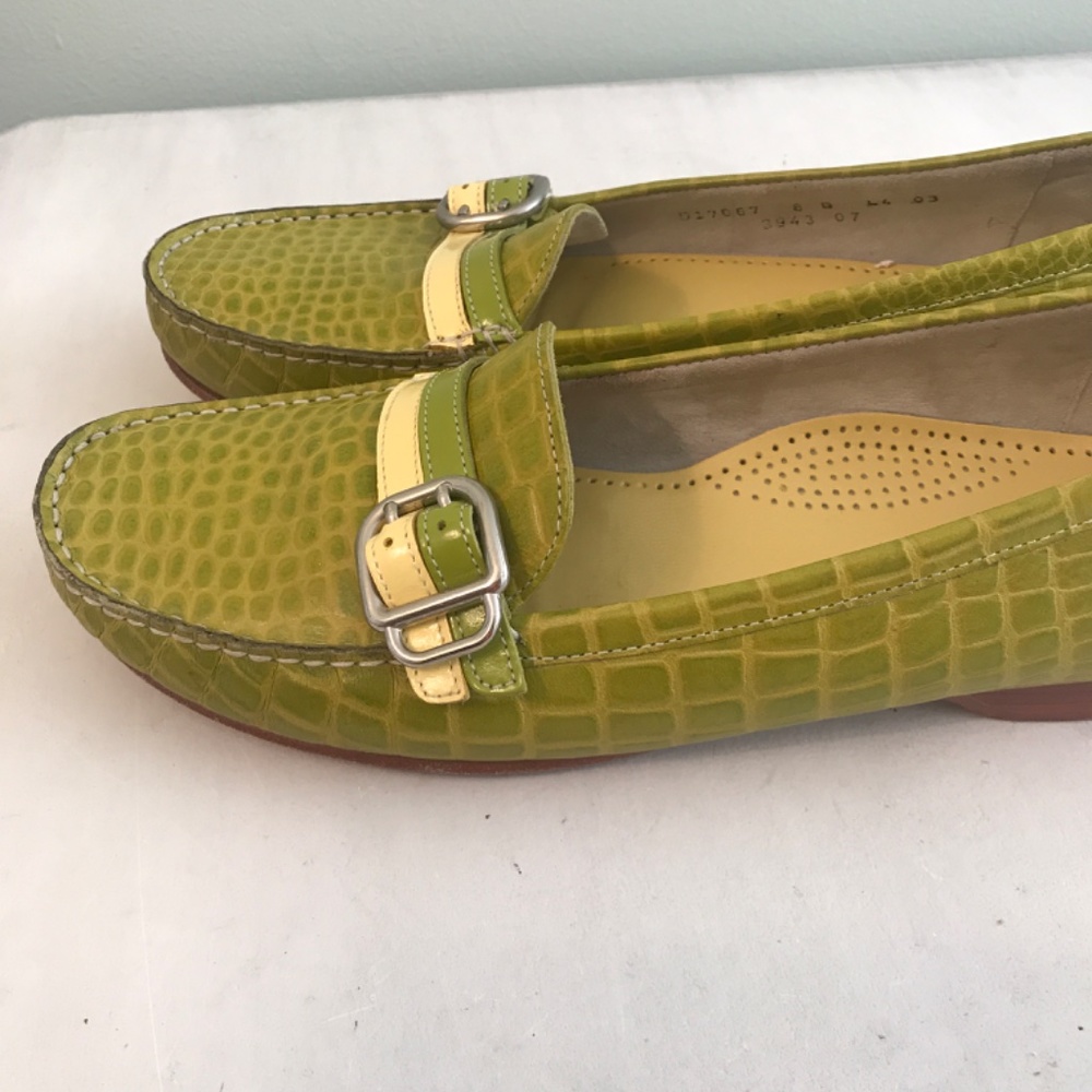 Cole Haan Lime Green Croc-Embossed Leather Loafers with Yellow Accent - Picture 4 of 13